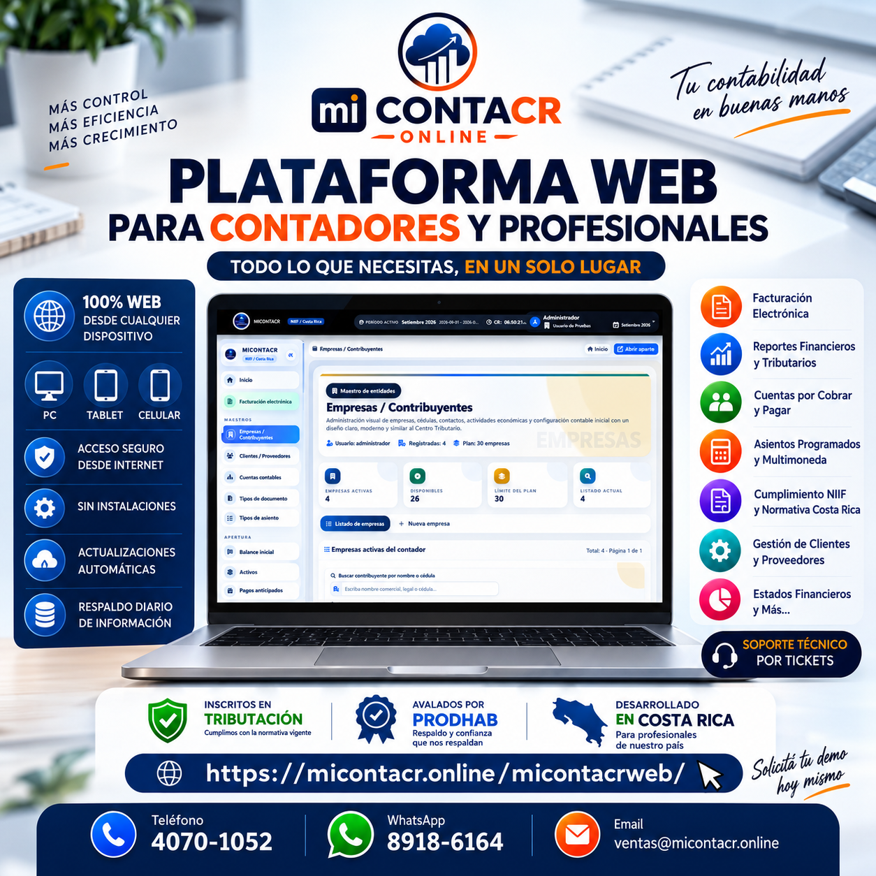 Pieza promocional principal de la plataforma MICONTACR
