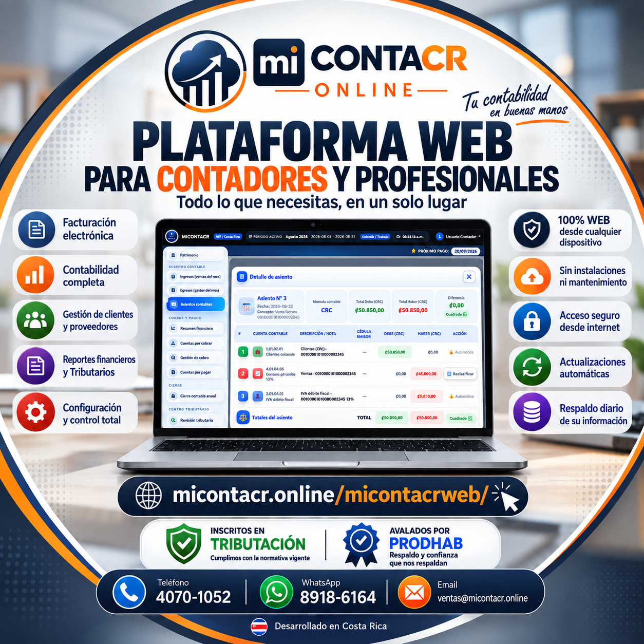 Presentación promocional de la plataforma web MICONTACR