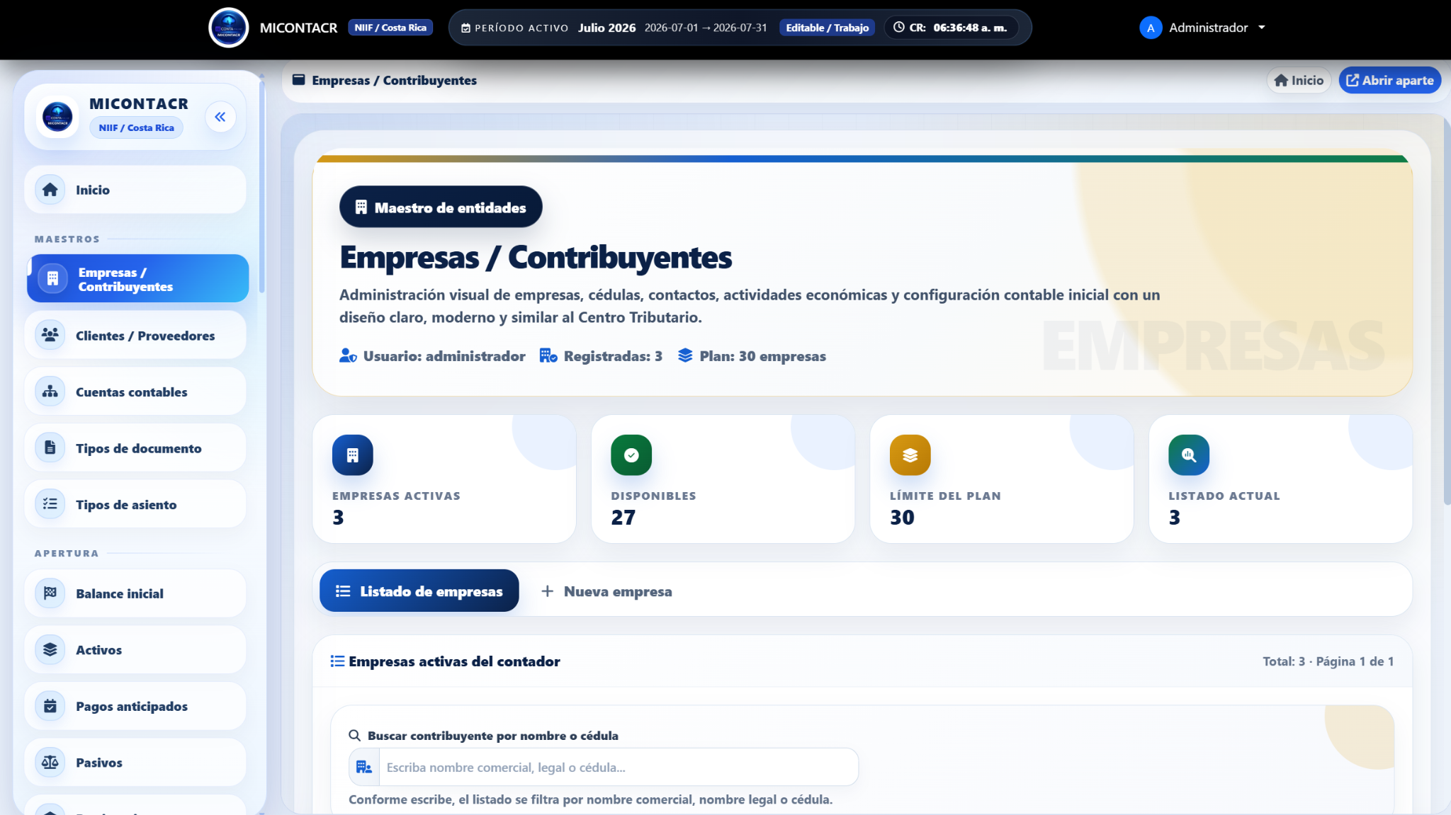 Administración de empresas y contribuyentes